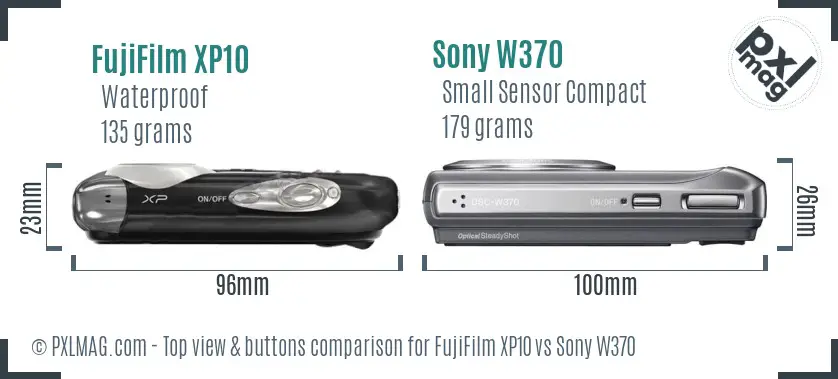 FujiFilm XP10 vs Sony W370 top view buttons comparison