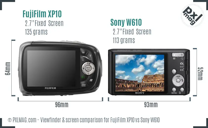 FujiFilm XP10 vs Sony W610 Screen and Viewfinder comparison