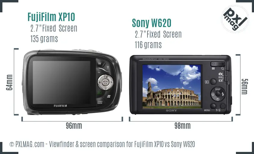 FujiFilm XP10 vs Sony W620 Screen and Viewfinder comparison