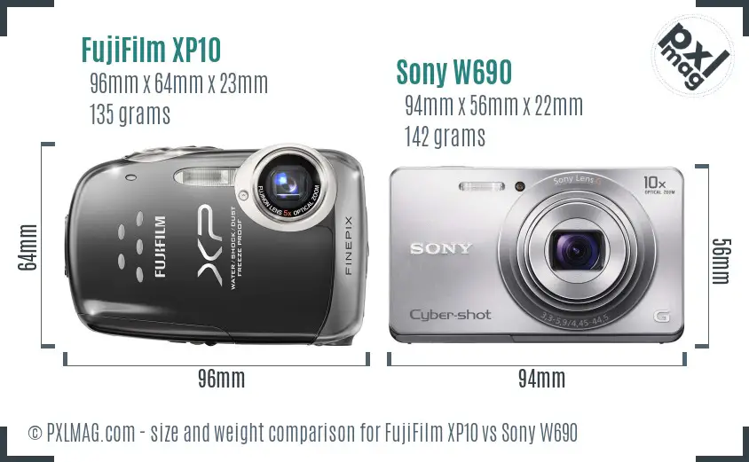 FujiFilm XP10 vs Sony W690 size comparison