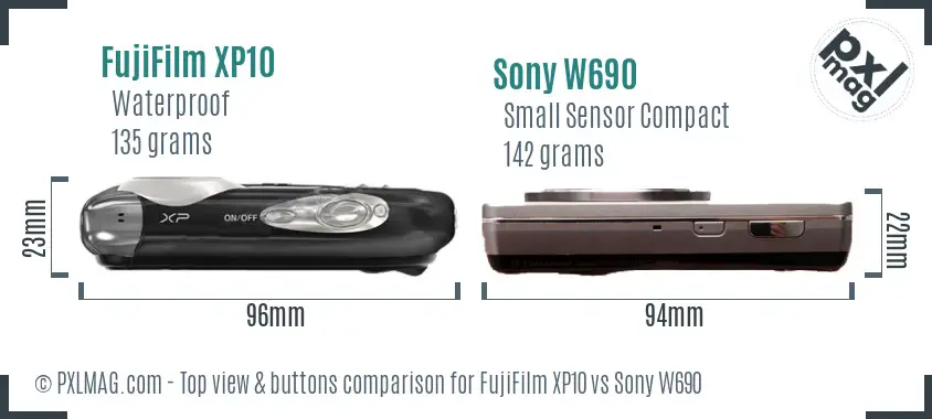 FujiFilm XP10 vs Sony W690 top view buttons comparison