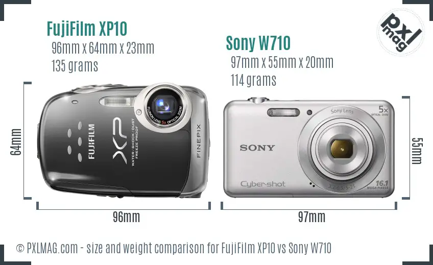 FujiFilm XP10 vs Sony W710 size comparison
