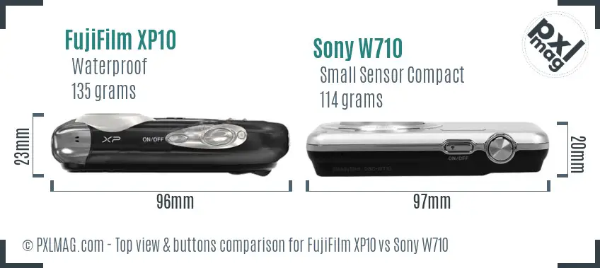 FujiFilm XP10 vs Sony W710 top view buttons comparison
