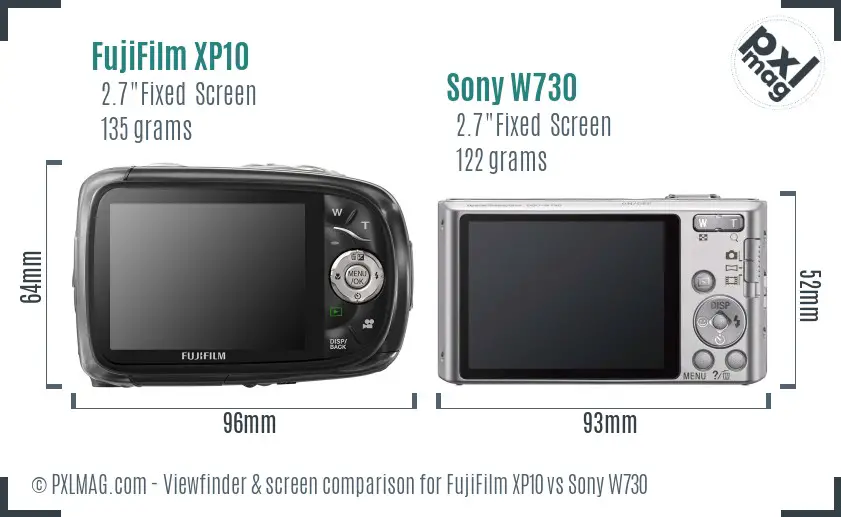 FujiFilm XP10 vs Sony W730 Screen and Viewfinder comparison
