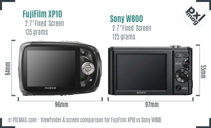 FujiFilm XP10 vs Sony W800 Screen and Viewfinder comparison
