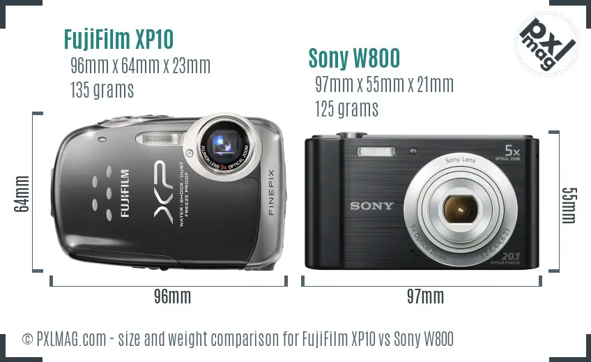 FujiFilm XP10 vs Sony W800 size comparison