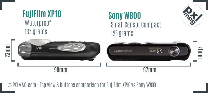 FujiFilm XP10 vs Sony W800 top view buttons comparison