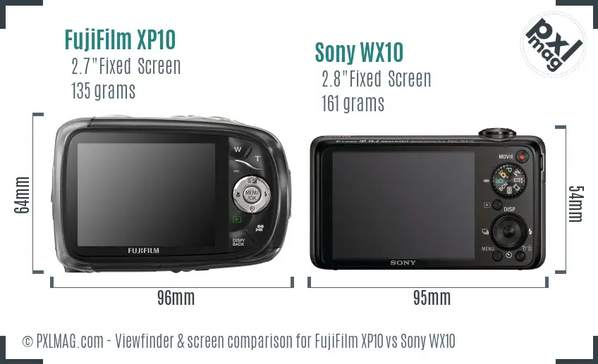 FujiFilm XP10 vs Sony WX10 Screen and Viewfinder comparison