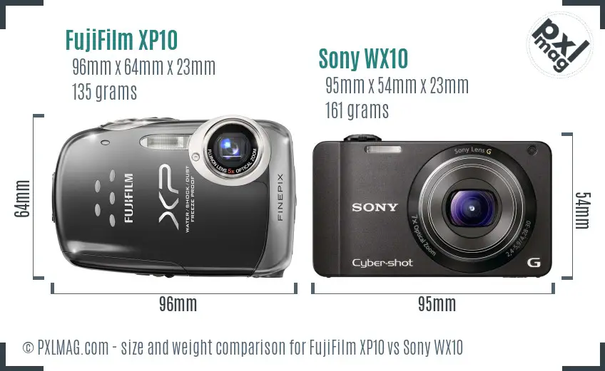 FujiFilm XP10 vs Sony WX10 size comparison