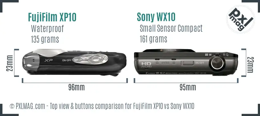 FujiFilm XP10 vs Sony WX10 top view buttons comparison