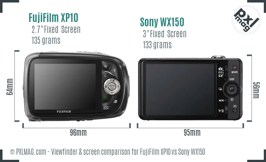 FujiFilm XP10 vs Sony WX150 Screen and Viewfinder comparison