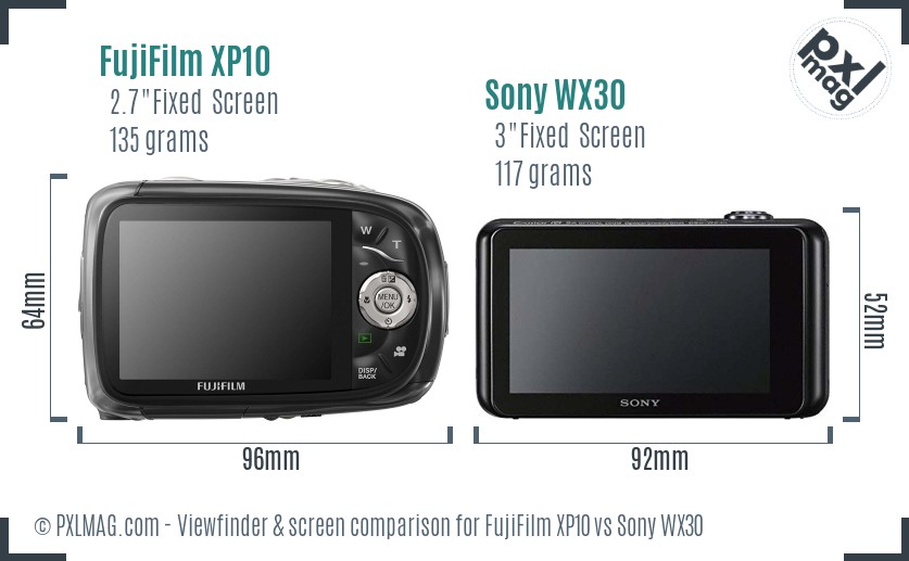 FujiFilm XP10 vs Sony WX30 Screen and Viewfinder comparison