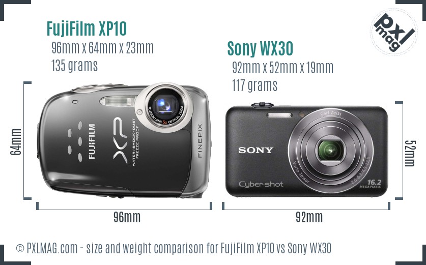 FujiFilm XP10 vs Sony WX30 size comparison FujiFilm XP10 vs Sony WX30 size comparison