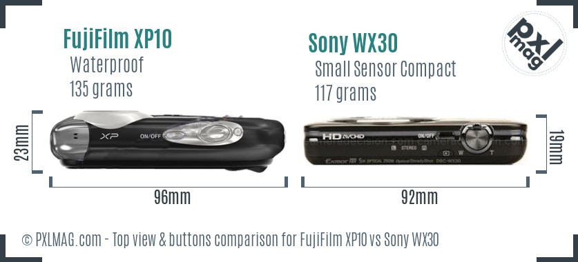 FujiFilm XP10 vs Sony WX30 top view buttons comparison
