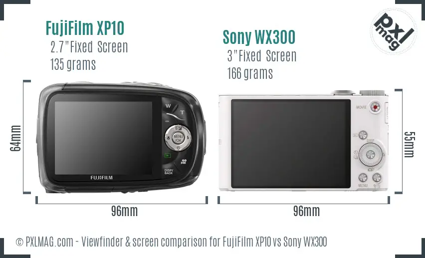 FujiFilm XP10 vs Sony WX300 Screen and Viewfinder comparison