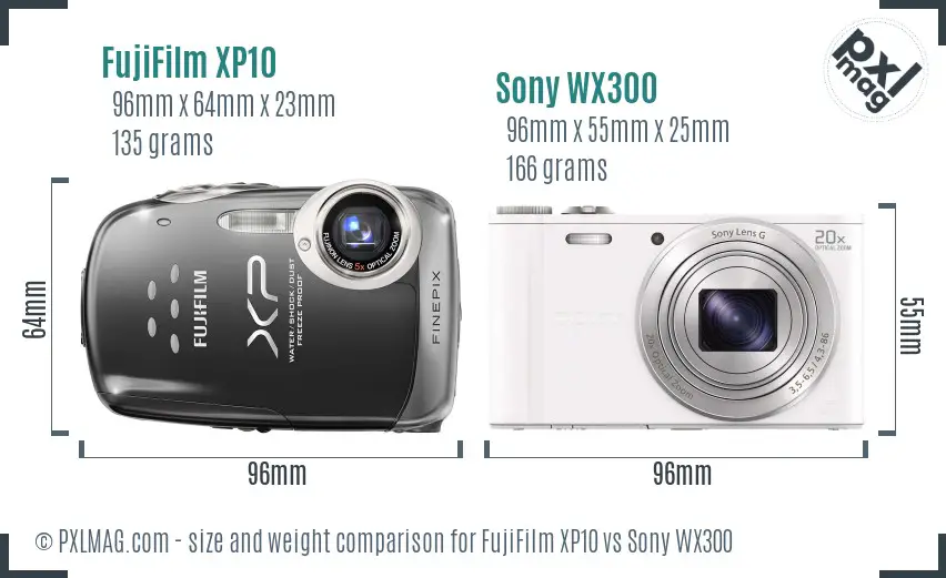 FujiFilm XP10 vs Sony WX300 size comparison