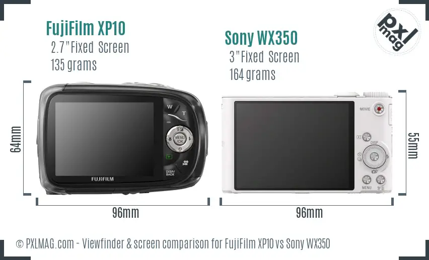 FujiFilm XP10 vs Sony WX350 Screen and Viewfinder comparison FujiFilm XP10 vs Sony WX350 Screen and Viewfinder comparison