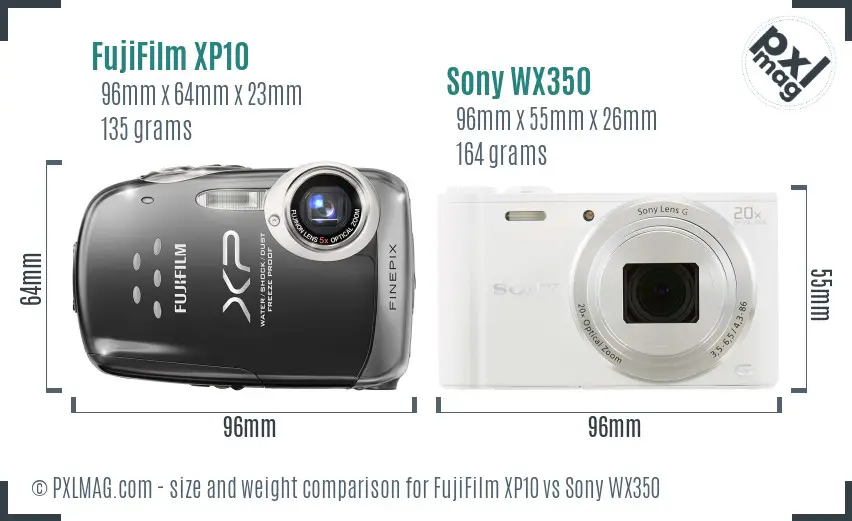 FujiFilm XP10 vs Sony WX350 size comparison FujiFilm XP10 vs Sony WX350 size comparison