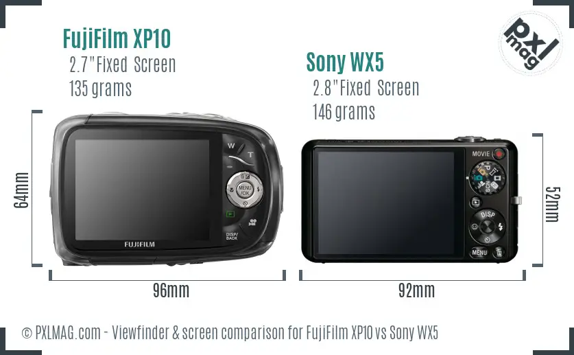 FujiFilm XP10 vs Sony WX5 Screen and Viewfinder comparison