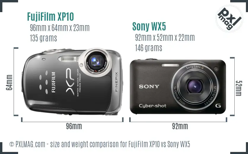 FujiFilm XP10 vs Sony WX5 size comparison
