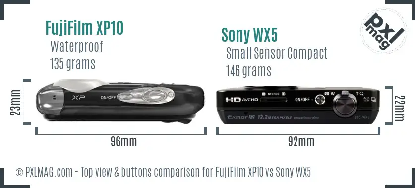 FujiFilm XP10 vs Sony WX5 top view buttons comparison