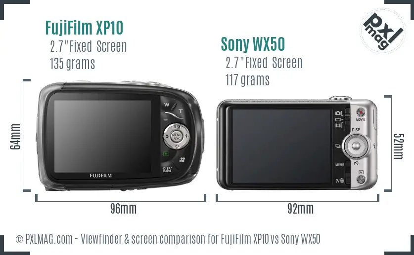 FujiFilm XP10 vs Sony WX50 Screen and Viewfinder comparison