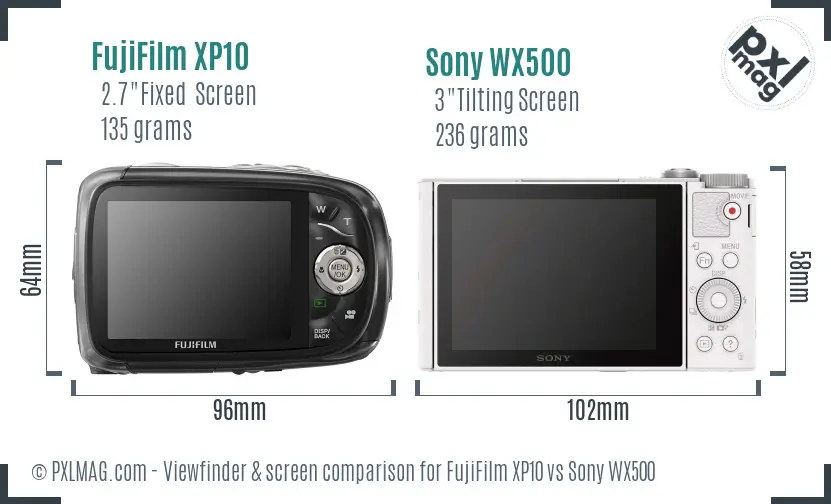 FujiFilm XP10 vs Sony WX500 Screen and Viewfinder comparison