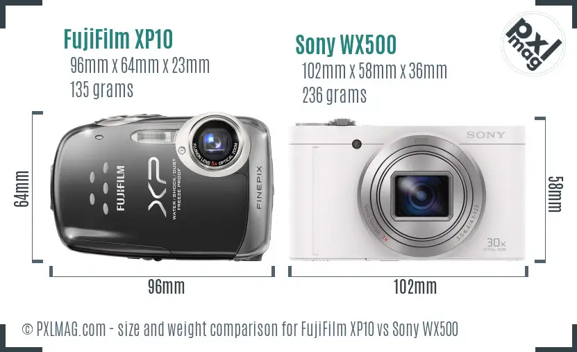 FujiFilm XP10 vs Sony WX500 size comparison
