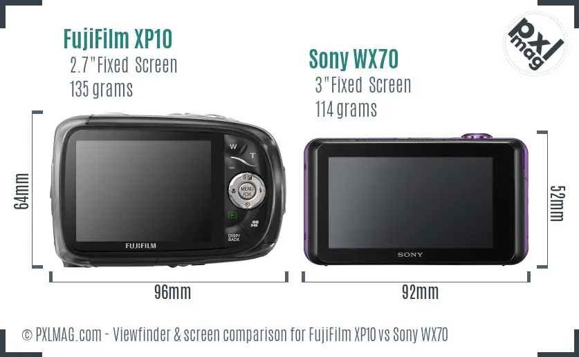 FujiFilm XP10 vs Sony WX70 Screen and Viewfinder comparison