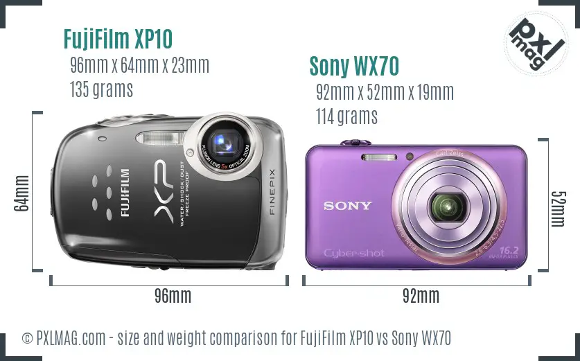 FujiFilm XP10 vs Sony WX70 size comparison