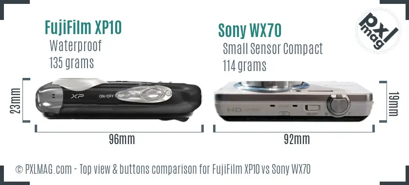 FujiFilm XP10 vs Sony WX70 top view buttons comparison