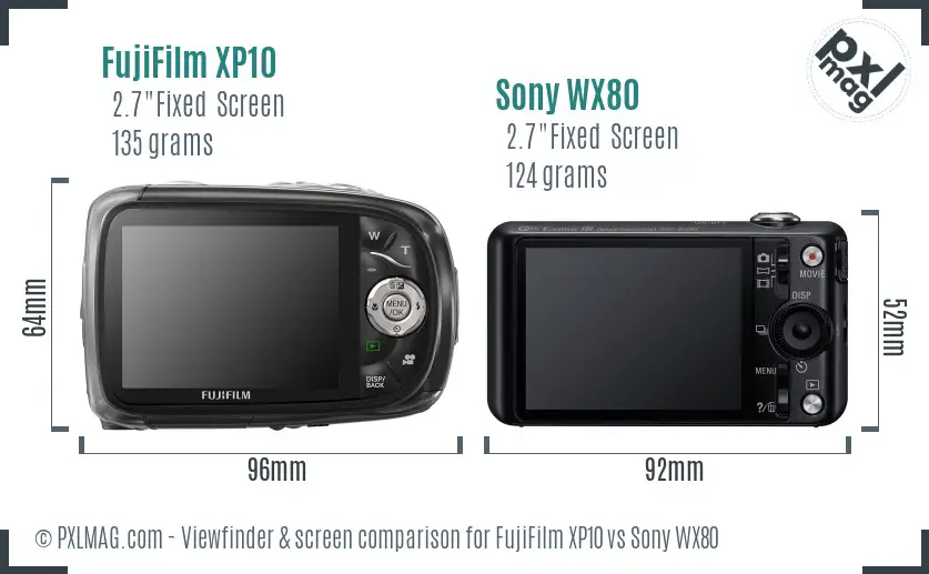 FujiFilm XP10 vs Sony WX80 Screen and Viewfinder comparison
