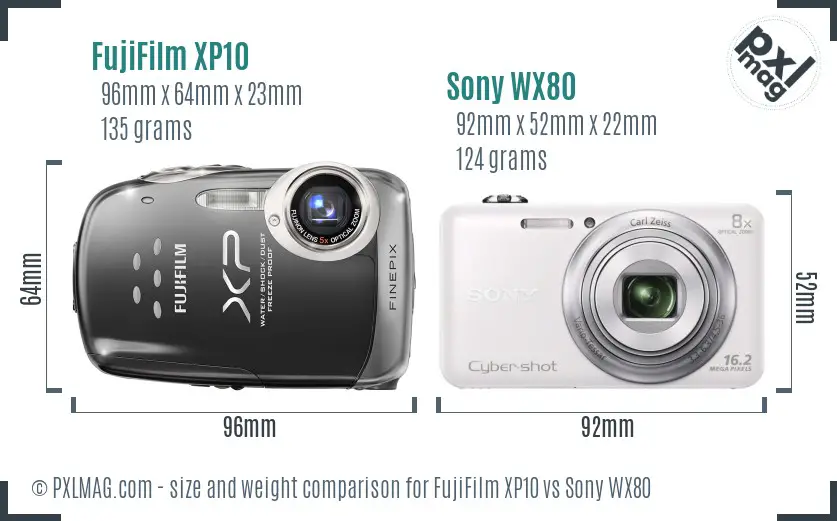 FujiFilm XP10 vs Sony WX80 size comparison