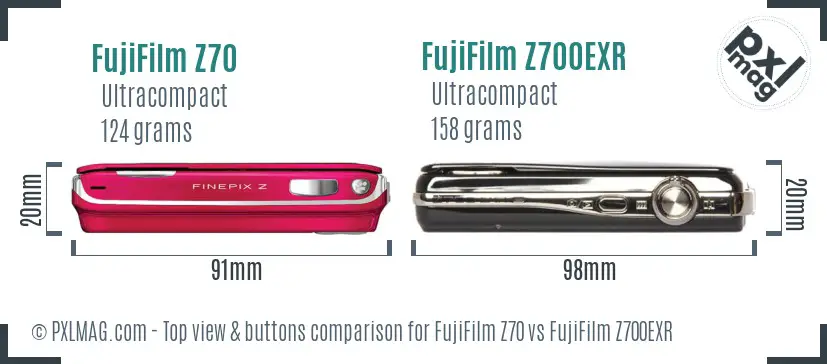 FujiFilm Z70 vs FujiFilm Z700EXR top view buttons comparison