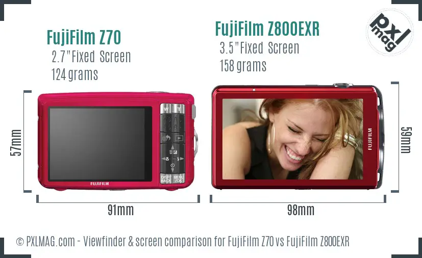 FujiFilm Z70 vs FujiFilm Z800EXR Screen and Viewfinder comparison