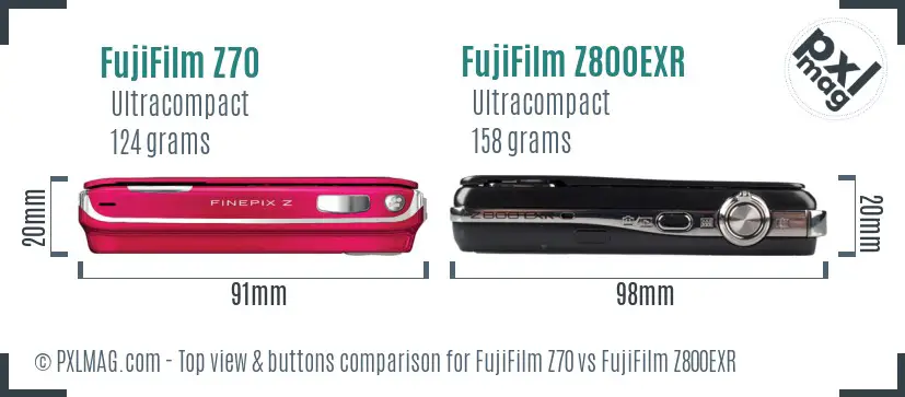 FujiFilm Z70 vs FujiFilm Z800EXR top view buttons comparison