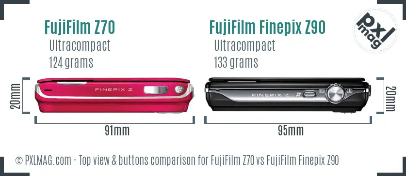 FujiFilm Z70 vs FujiFilm Finepix Z90 top view buttons comparison