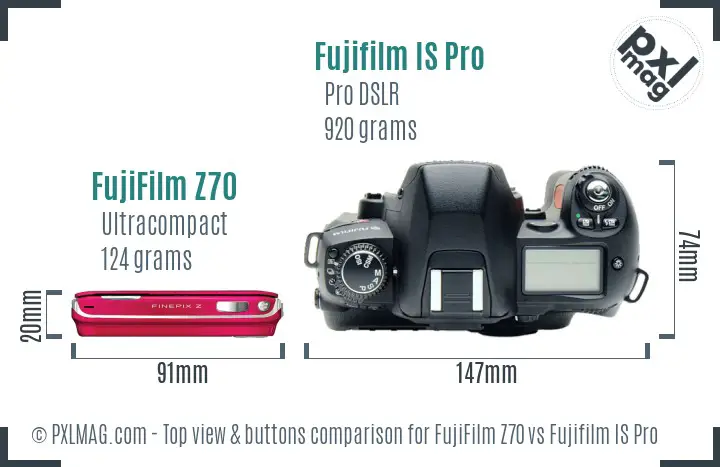 FujiFilm Z70 vs Fujifilm IS Pro top view buttons comparison