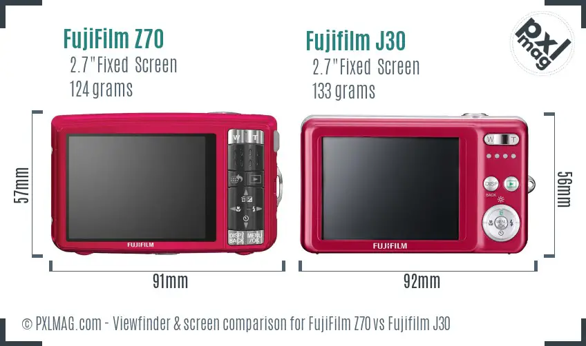 FujiFilm Z70 vs Fujifilm J30 Screen and Viewfinder comparison