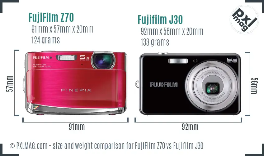 FujiFilm Z70 vs Fujifilm J30 size comparison