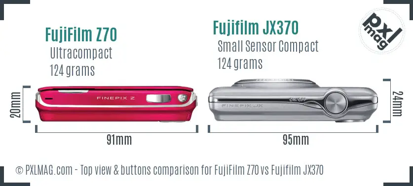 FujiFilm Z70 vs Fujifilm JX370 top view buttons comparison