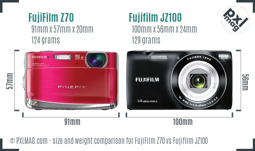 FujiFilm Z70 vs Fujifilm JZ100 size comparison
