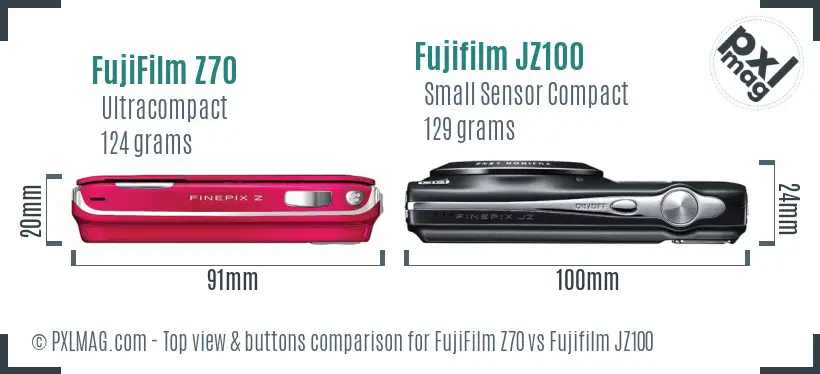 FujiFilm Z70 vs Fujifilm JZ100 top view buttons comparison