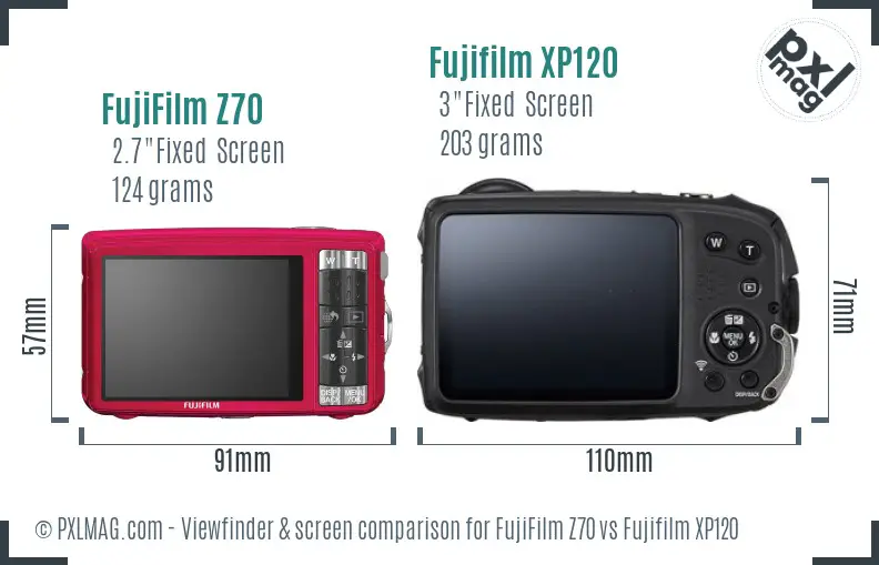 FujiFilm Z70 vs Fujifilm XP120 Screen and Viewfinder comparison