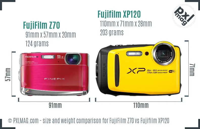 FujiFilm Z70 vs Fujifilm XP120 size comparison