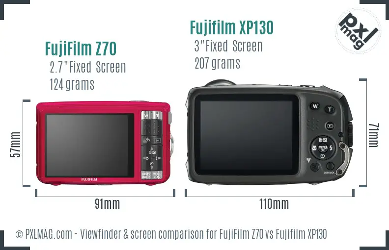 FujiFilm Z70 vs Fujifilm XP130 Screen and Viewfinder comparison