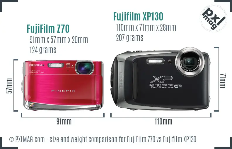 FujiFilm Z70 vs Fujifilm XP130 size comparison