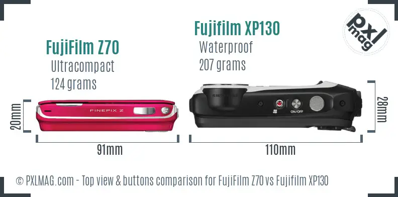 FujiFilm Z70 vs Fujifilm XP130 top view buttons comparison