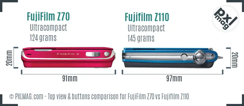 FujiFilm Z70 vs Fujifilm Z110 top view buttons comparison