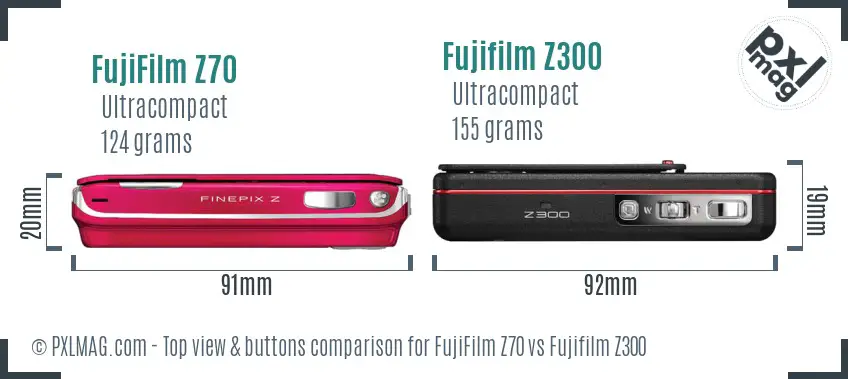 FujiFilm Z70 vs Fujifilm Z300 top view buttons comparison